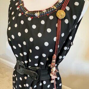 Black Polka Dot Sleeveless Indowestern Dress with Rose Border and a POCKET